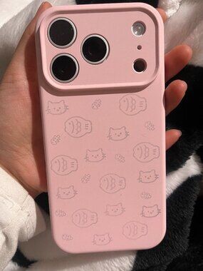 Cute Cat & Fish Pink Silicone Case